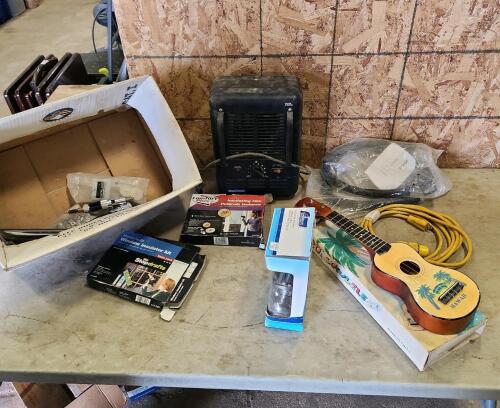 Ukelale, locking doorknob, space heater, ext cord, etc