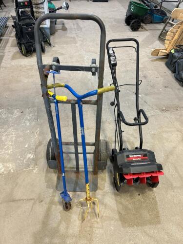 Snow thrower, dolly cart, garden tools