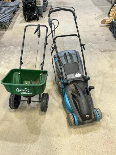Fertilizer spreader, electric lawn mower
