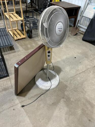 Card table, pedestal fan, tub stand