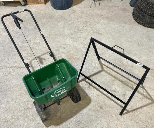 Sign holder, broadcast spreader