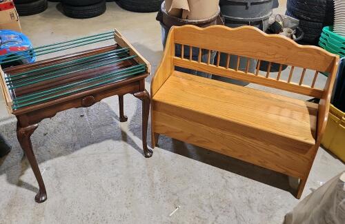 Hallway table, drying rack, wooden bench w storage