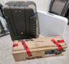 Suitcase, prelit 7' slim christmas tree, 2' x4' filding table