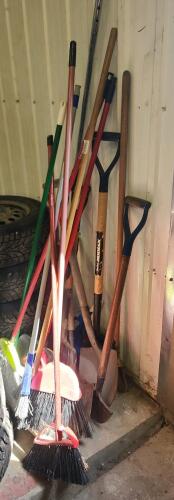 Various brooms & garden tools