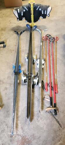 3 sets of skis 2 sets of poles, ski boots sz unknown