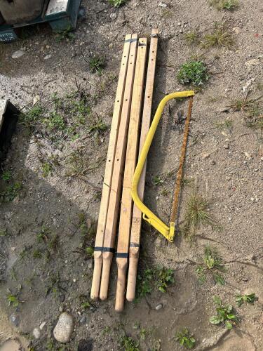 4 Wheelbarrow handles, saw