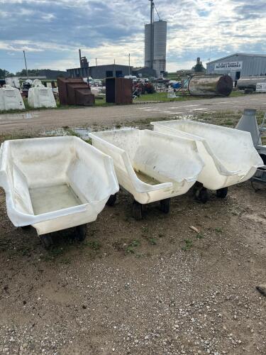 3 Poly feed carts w damage