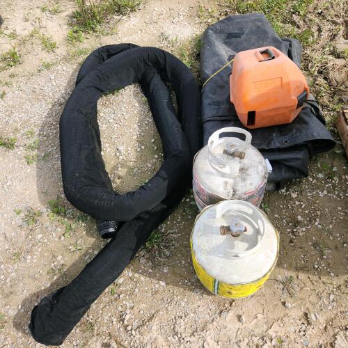 2 Empty propane tanks, 4" tile, tarp sz & condition unknown