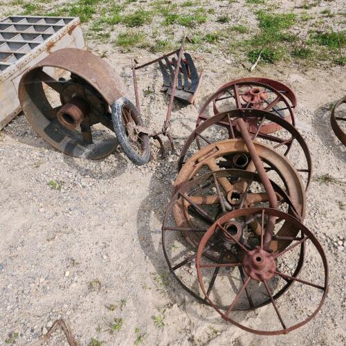 Vintage wagon wheels, etc.