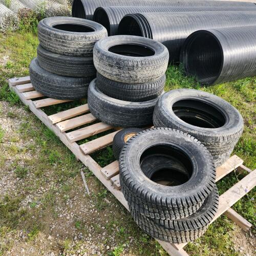 Skid of various sized tires