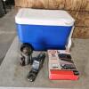 Cooler, 2" hitch, grill cover, bottle jack