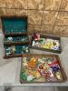Jewellery box w costume jewellery, Oktoberfest medals, various pins