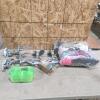 4" Tow strap, 4 lawn sprinklers, shop rags, etc.