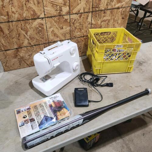 Singer sewing machine, baseball bat