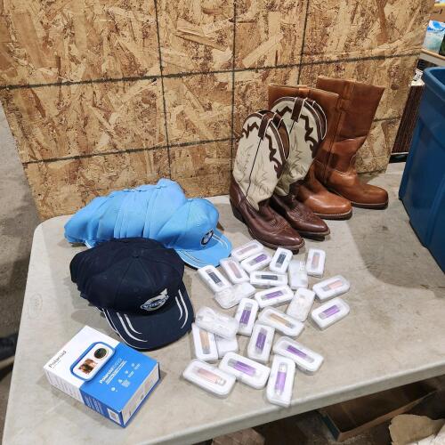 Hats, cowboy boots, polaroid camera, usb drives
