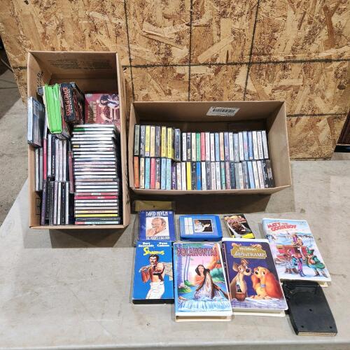 CD'S, VHS tapes, cassettes
