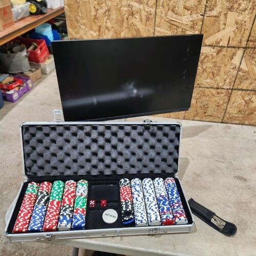 Dell computer monitor no cord, poker chips, picket knife
