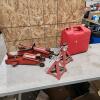 Gas can, floor jacks, jack stands