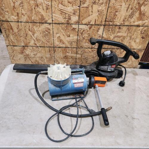 Air compressor, leaf blower, measuring wheel