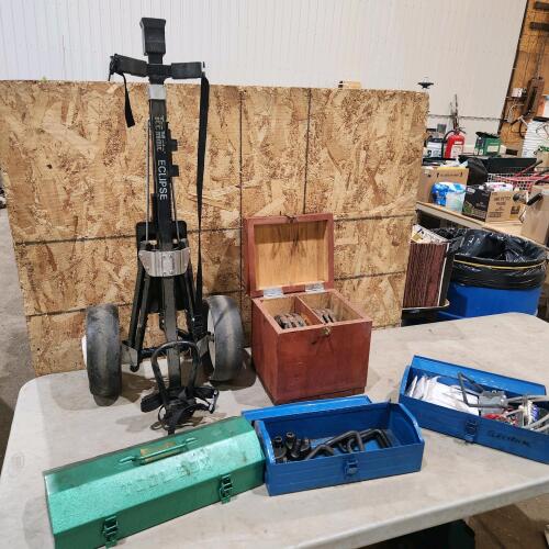 Horse shoes, trailer tie downs, golf bag cart, electrical hardwood