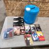 Xl Disposable gloves, gladhands, water jug, VHS movies