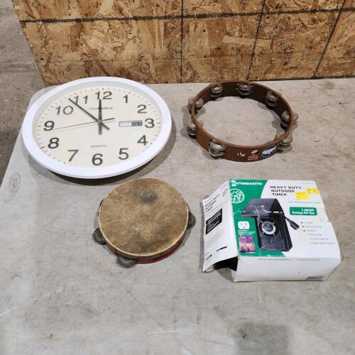 Tambourines, clock, outdoor timer