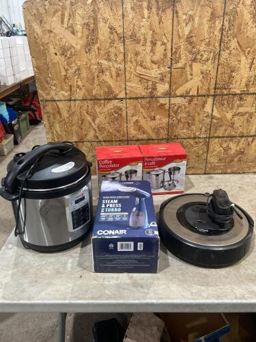 Roomba, coffee percs, steam cleaner, pressure cooker as is