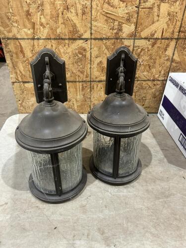 2 wall mount porch lights w LED bulbs