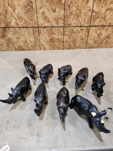 Carved soapstone Rhinos some w damage