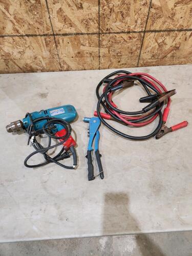 Makita hammer drill, rivet gun, booster cables