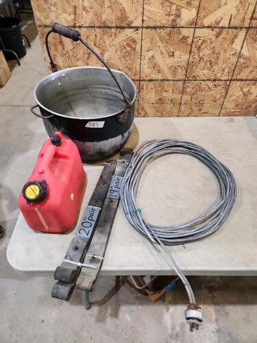 Cauldron, gas can, gate hinges, heating element