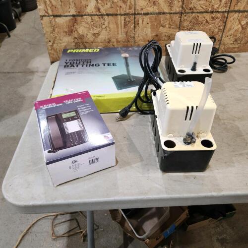 T-ball stand, condensate pumps, telephone