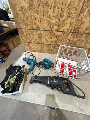 Power tools and gardening gloves