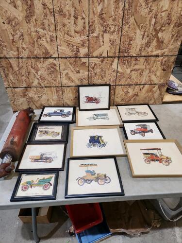 18" Cylinder, vintage car prints