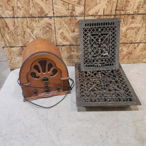 Vintage radio, cast grates