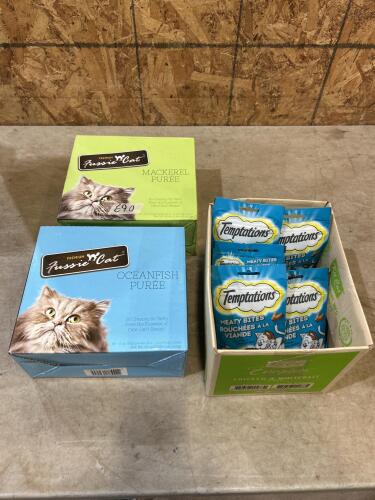 Assorted flavour cat treat tubes, temptations treats