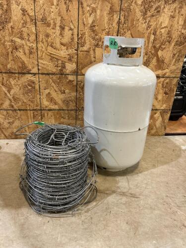 20&rdquo; Bbq propane tank, roll of barbed wire