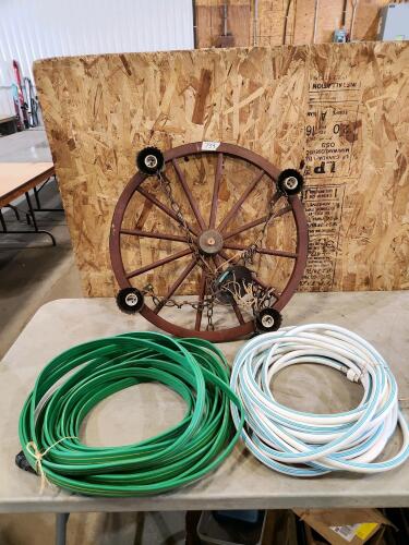 Wagon wheel light fixture, hoses