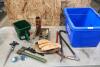 Broadcats spreader, recycle bin, assorted tools