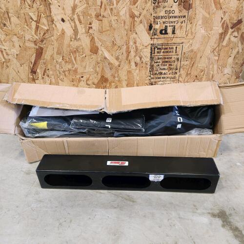 Unused pickleball net and flushmount light housing