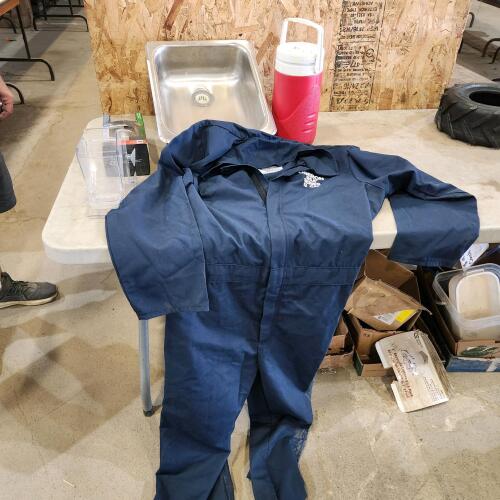 Stainless sink, passage door knob, sz 38 coveralls, water jug