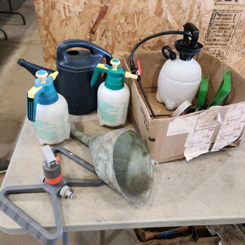 Various sprayers, funnel, etc.