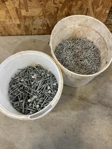 Pail of 2&rdquo; roofing nails, pail of 1 1/4&rdquo; nails