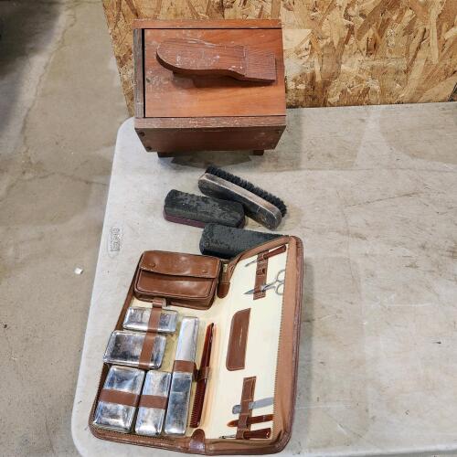 Shoe shine kit, vintage makeup kit
