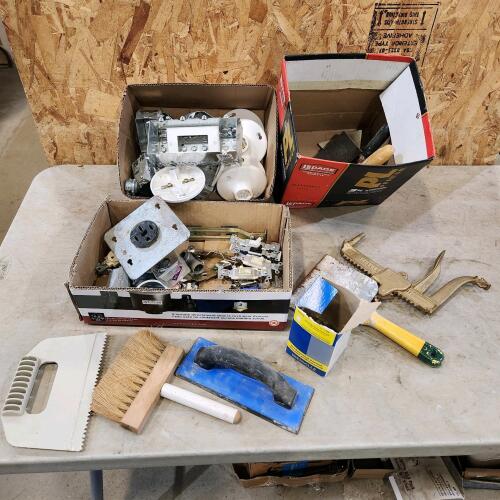 Assorted electrical items, drywall tools