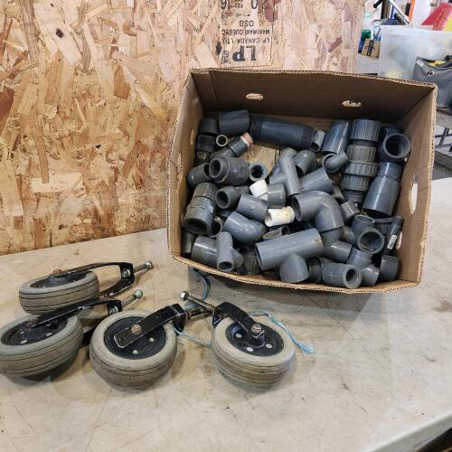 PVC fittings, 4 6" Castor wheels