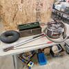 Never flat tire, toolbox w contents, vacuum