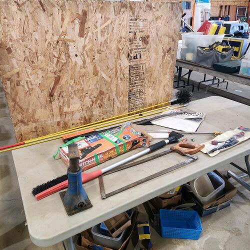 Snow brushes, folding hitch, Chimney sweep, etc.