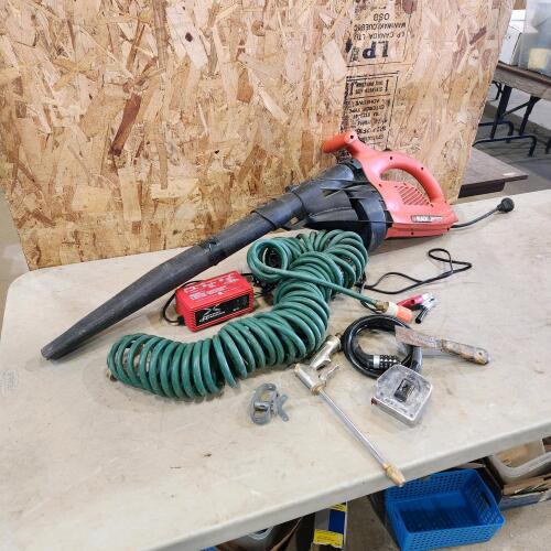 Battery charger, leaf blower, air hose, etc.