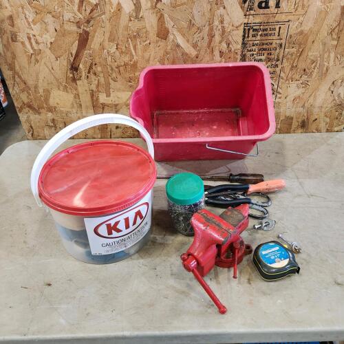3.5" Vice, assorted tools, nails